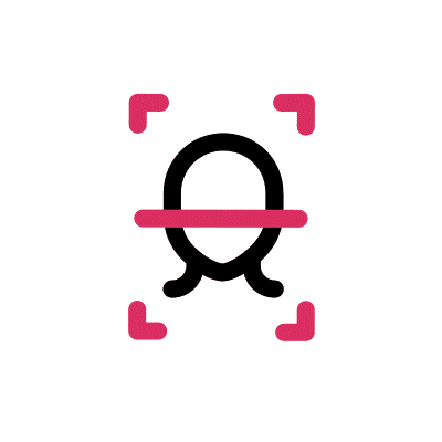 Je hebt een afbeelding van een gestileerd, abstract gezicht binnen een cirkel, met hoekelementen die kunnen suggereren dat de camera scherpstelt of dat een gezicht wordt uitgelicht. Het lijkt een minimalistisch, mogelijk logo-achtig ontwerp tegen een effen achtergrond.
